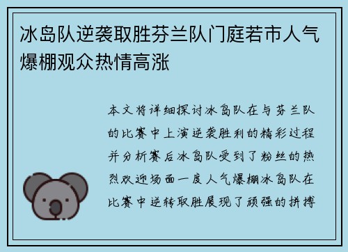 冰岛队逆袭取胜芬兰队门庭若市人气爆棚观众热情高涨