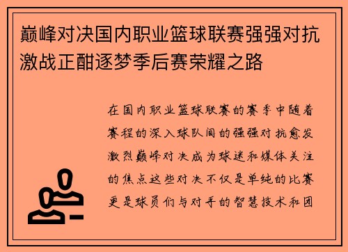 巅峰对决国内职业篮球联赛强强对抗激战正酣逐梦季后赛荣耀之路