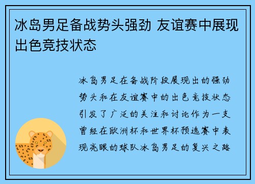 冰岛男足备战势头强劲 友谊赛中展现出色竞技状态