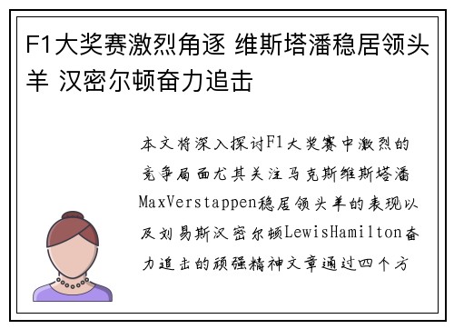F1大奖赛激烈角逐 维斯塔潘稳居领头羊 汉密尔顿奋力追击