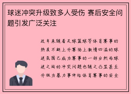 球迷冲突升级致多人受伤 赛后安全问题引发广泛关注